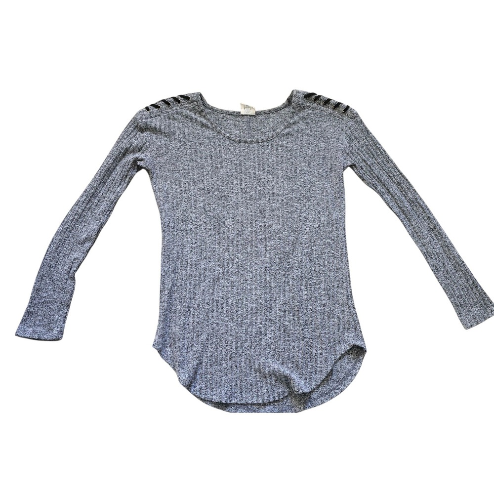 Spade & Heart Gray Long‎ Sleeve Ribbed Tunic Top with Shoulder Cutouts Sz S